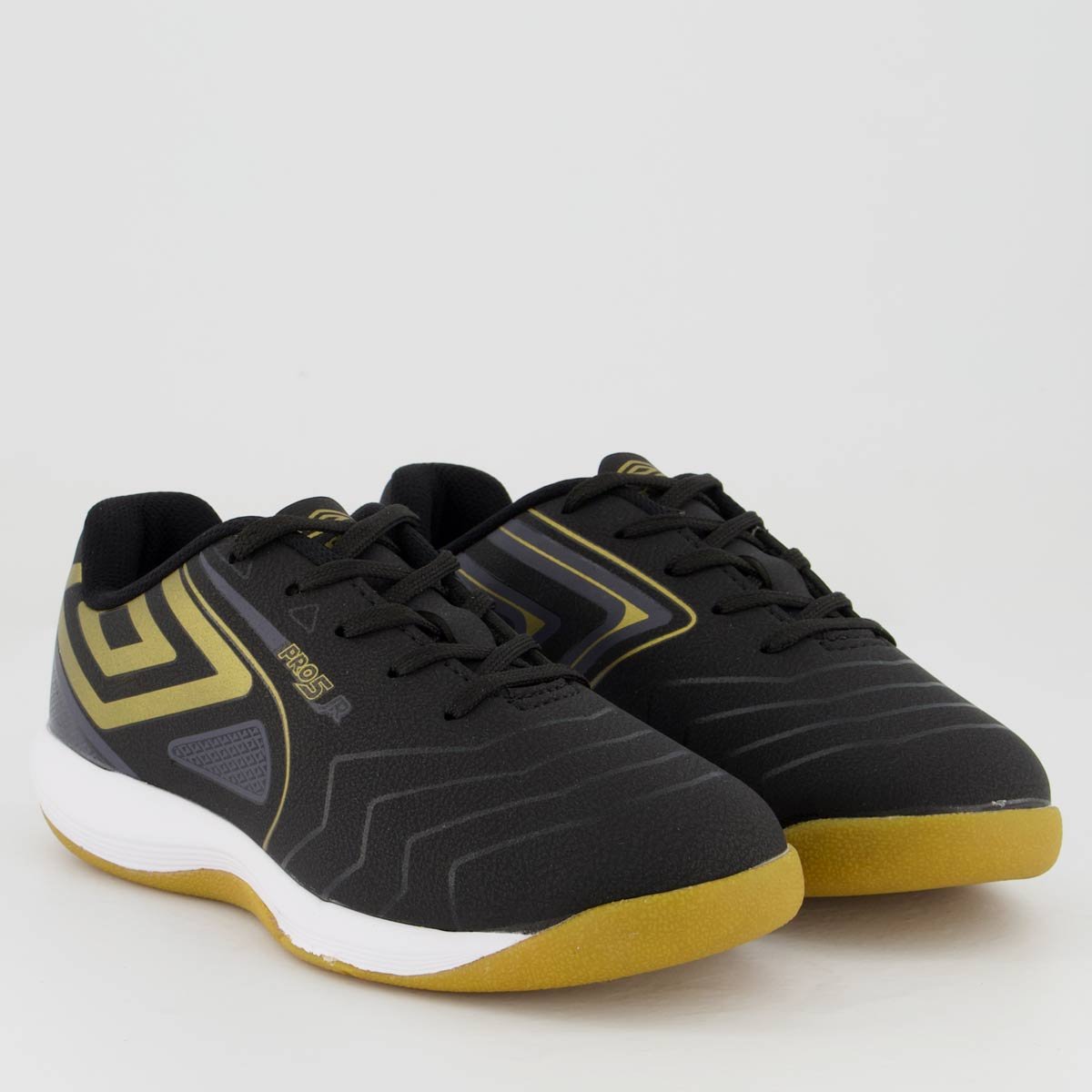 Chuteira Umbro Pro 5 Bump Futsal Juvenil Preta e Dourada Preto 2