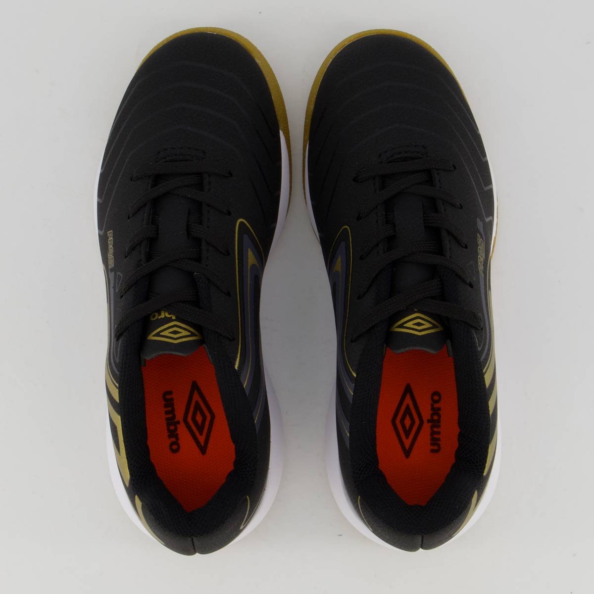 Chuteira Umbro Pro 5 Bump Futsal Juvenil Preta e Dourada Preto 4