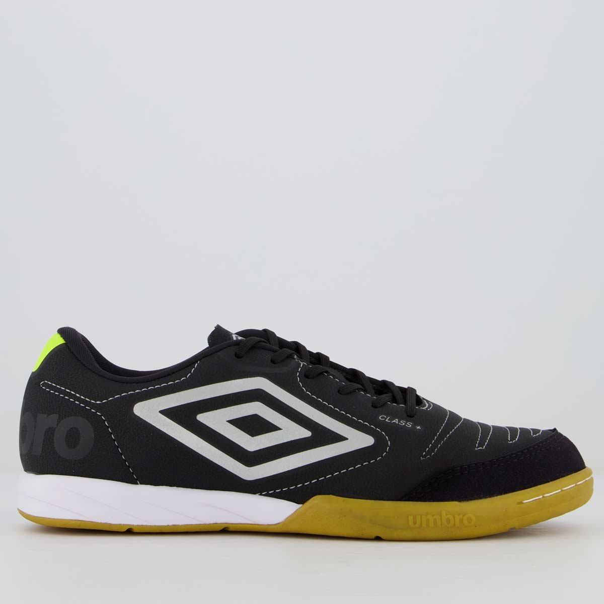 Chuteira Umbro Class+ Futsal Preta e Lime Preto/Verde