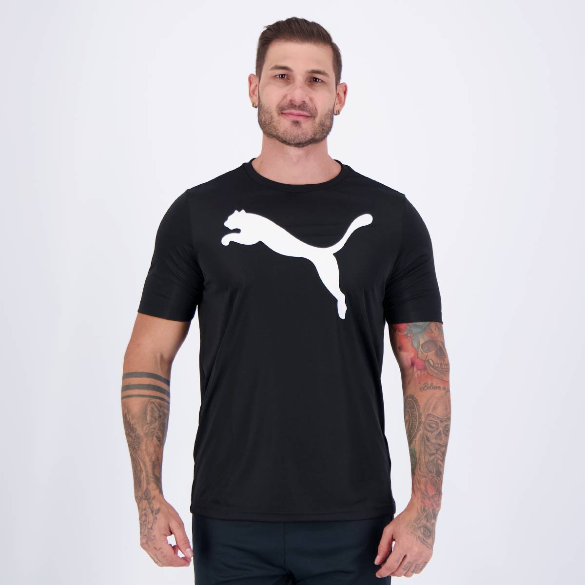 Camiseta Puma Active Big Logo Preta e Branca Preto/Branca