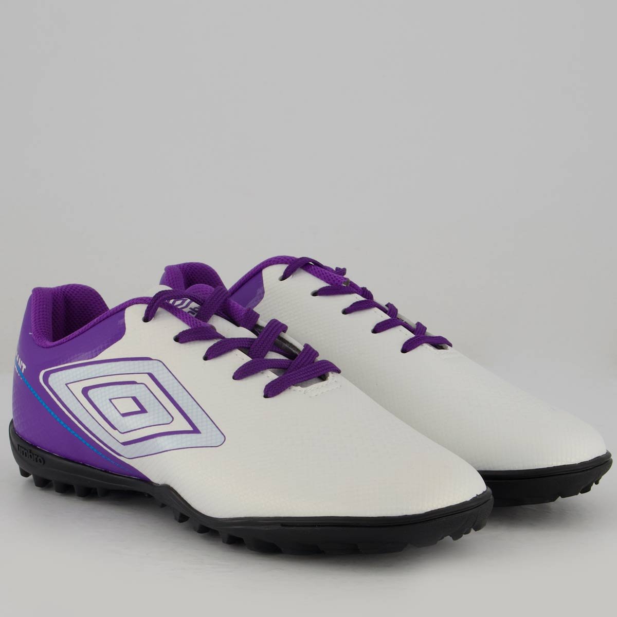 Chuteira Umbro Adamant Top Speed Society Juvenil Branca e Roxa Banco/Roxo 2