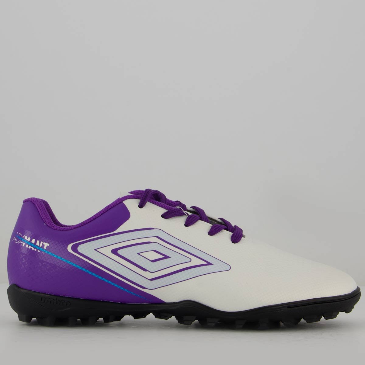 Chuteira Umbro Adamant Top Speed Society Juvenil Branca e Roxa Banco/Roxo 1