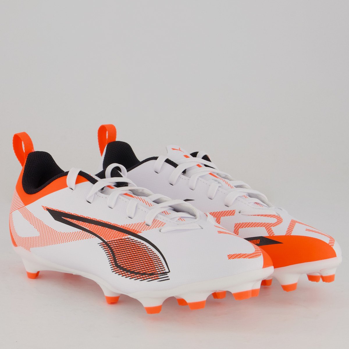 Chuteira Puma Ultra 5 Play FG/AG Campo Juvenil Branca e Laranja Branco/Laranja 5