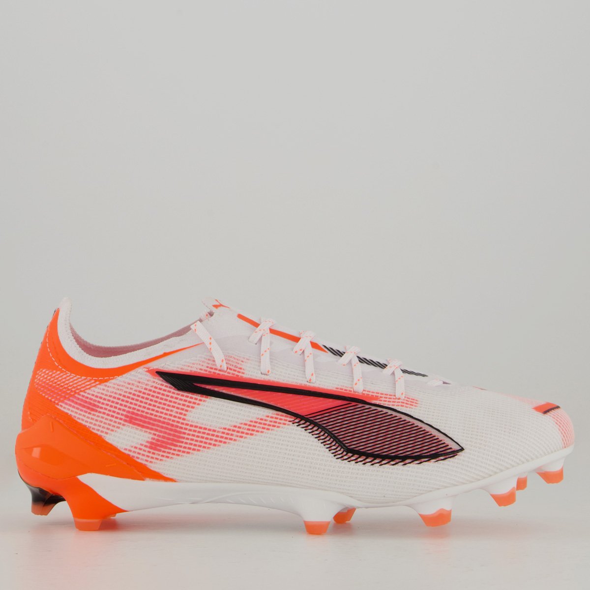 Chuteira Puma Ultra 5 Ultimate FG Campo Branco e Laranja Branco