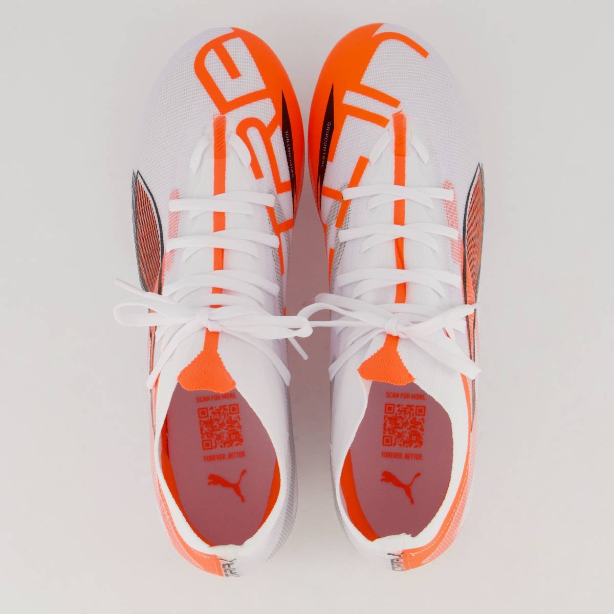 Chuteira Puma Ultra 5 Match+ FG/AG Campo Branca e Laranja Branco/Laranja 4