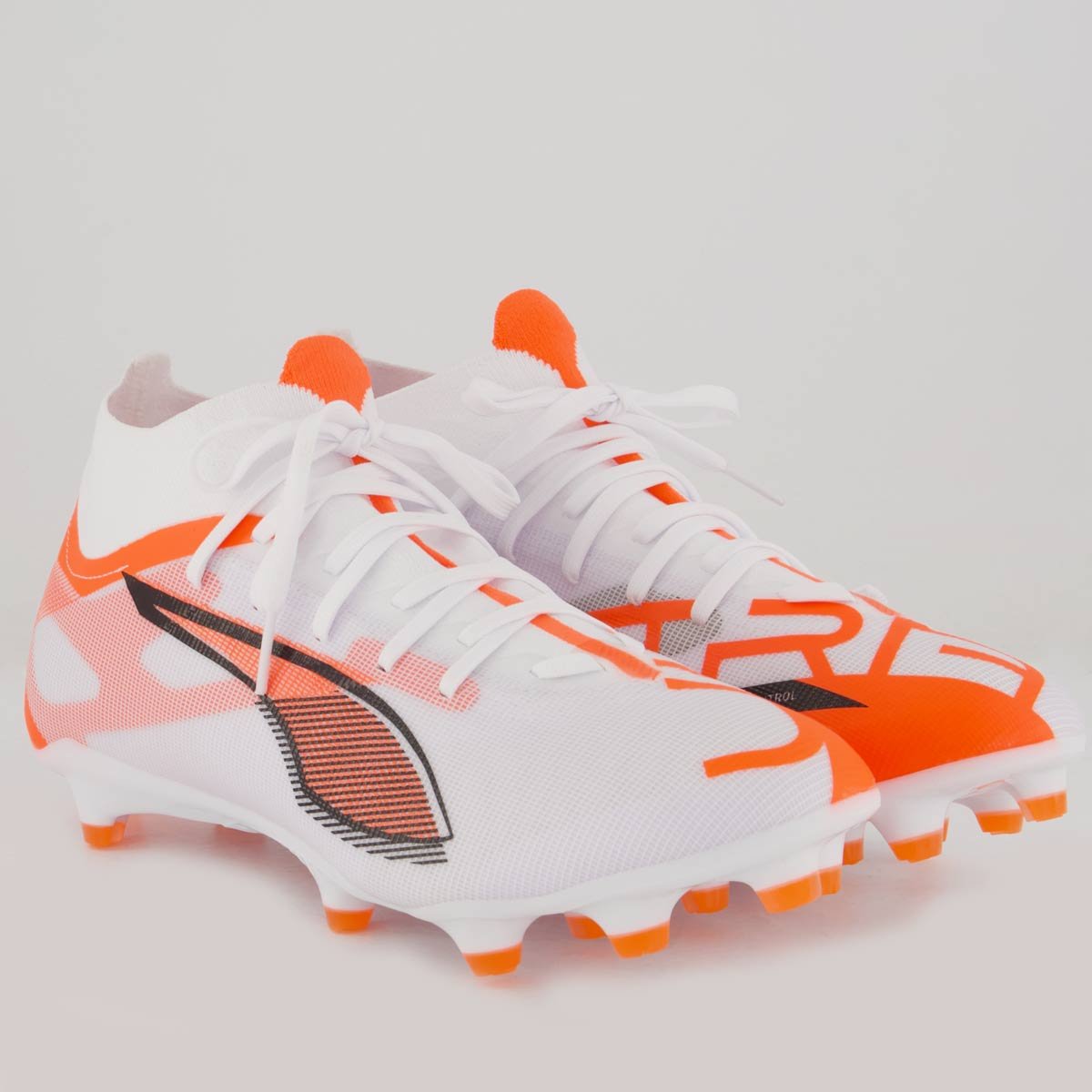 Chuteira Puma Ultra 5 Match+ FG/AG Campo Branca e Laranja Branco/Laranja 2