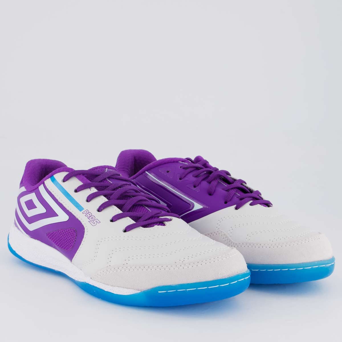 Chuteira Umbro Pro 5 Bump Futsal Branca e Roxa Banco/Roxo 2
