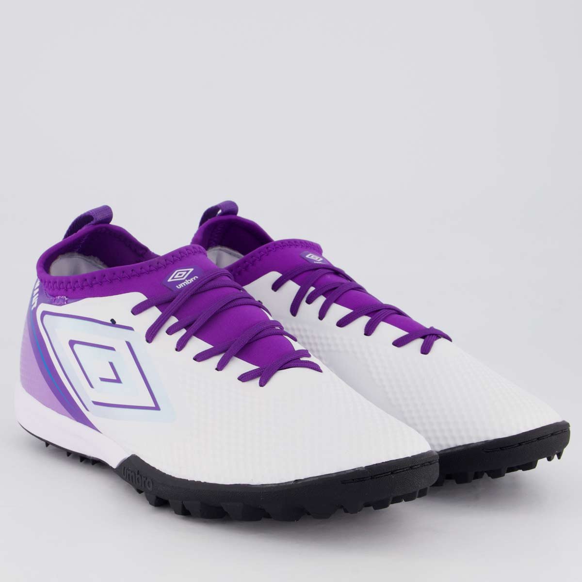 Chuteira Umbro Adamant Top Speed Club Society Branca e Roxa Banco/Roxo 2