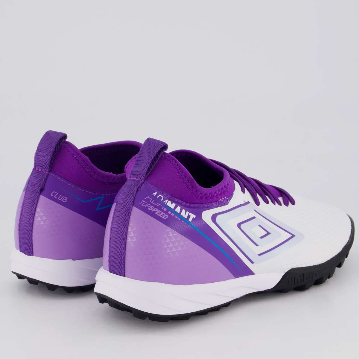 Chuteira Umbro Adamant Top Speed Club Society Branca e Roxa Banco/Roxo 3
