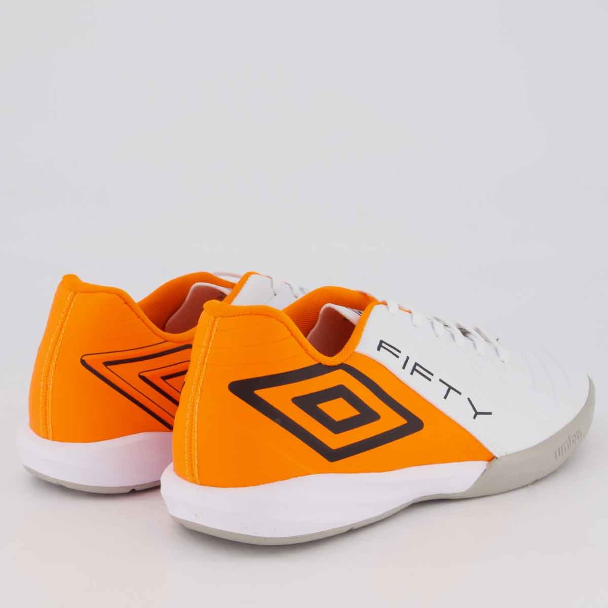 Chuteira Umbro Fifty VI Futsal Branca e Laranja Branco/Laranja 3