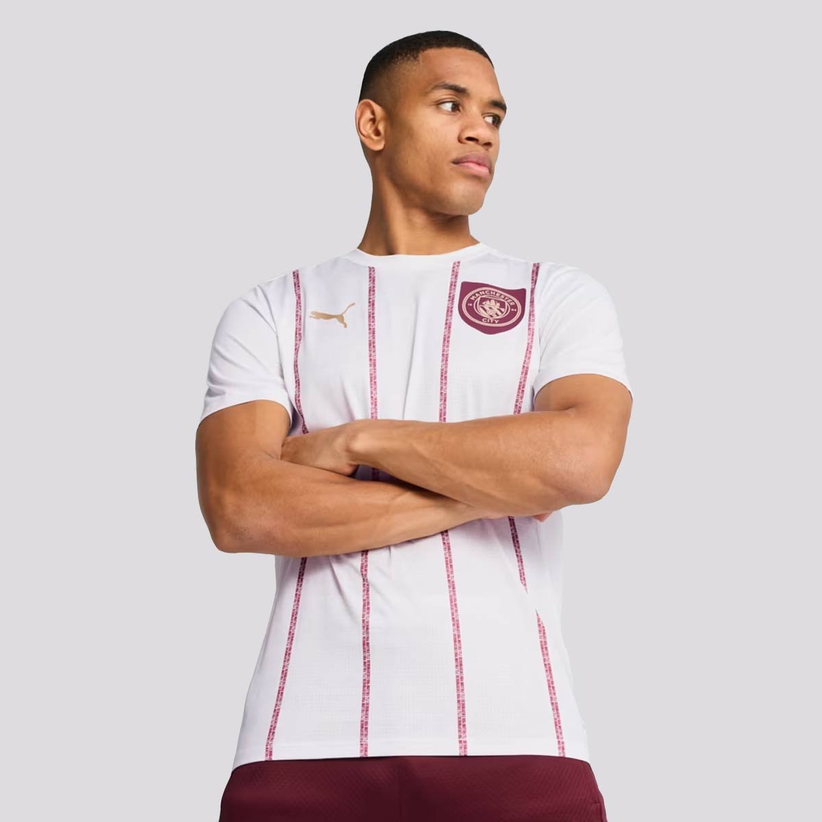 Camisa Puma Manchester City Pré-Jogo 2025 Branca Branco/Vermelho