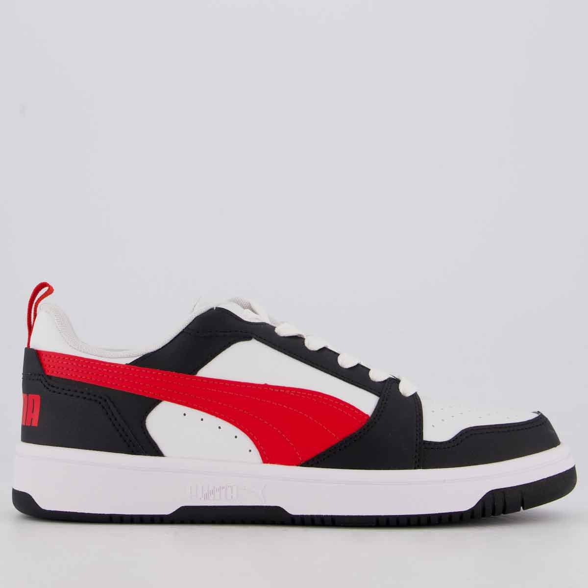 Tênis Puma Rebound V6 Low Branco e vermelho
