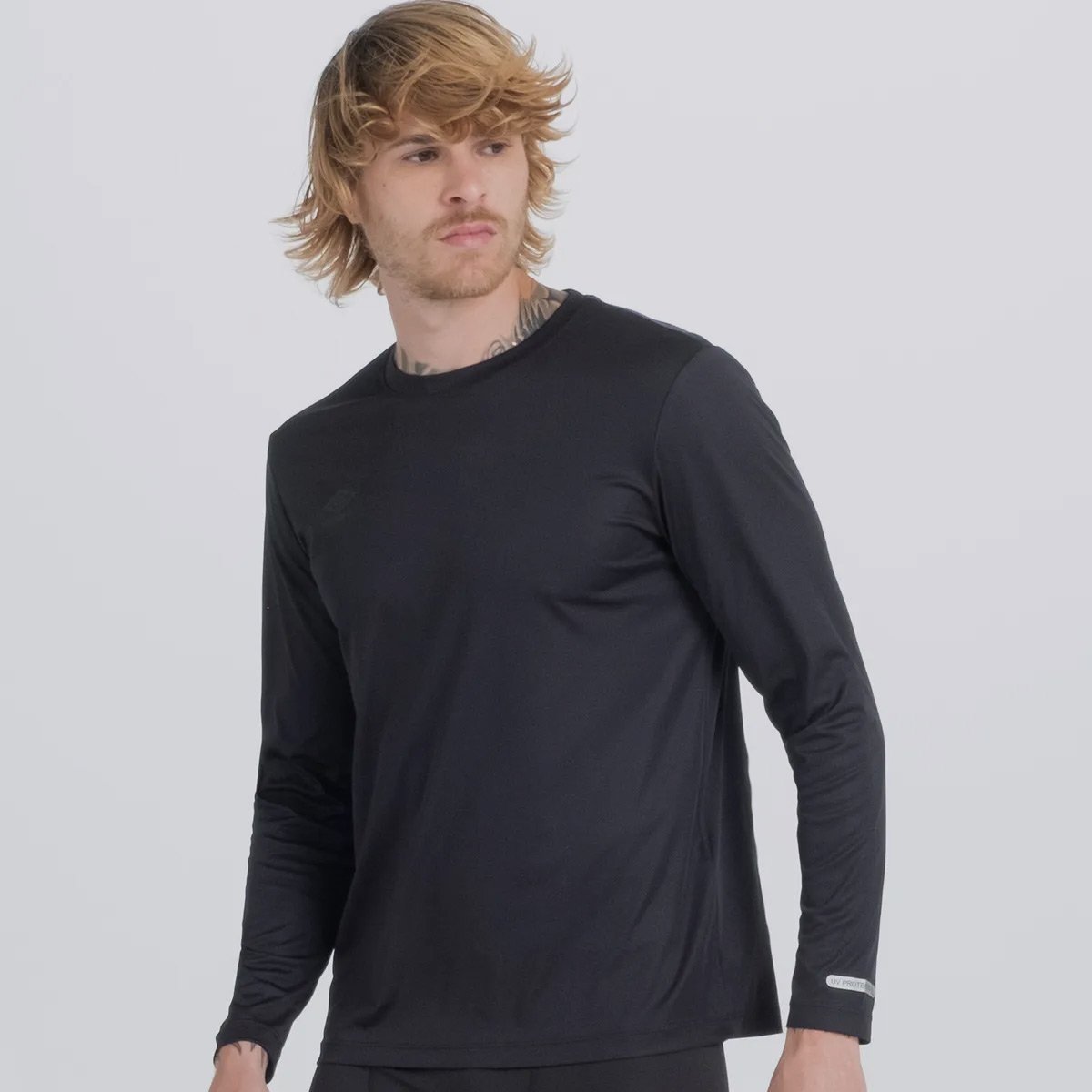 Camiseta Manga Longa Umbro Basic Uv Preta Preto 2