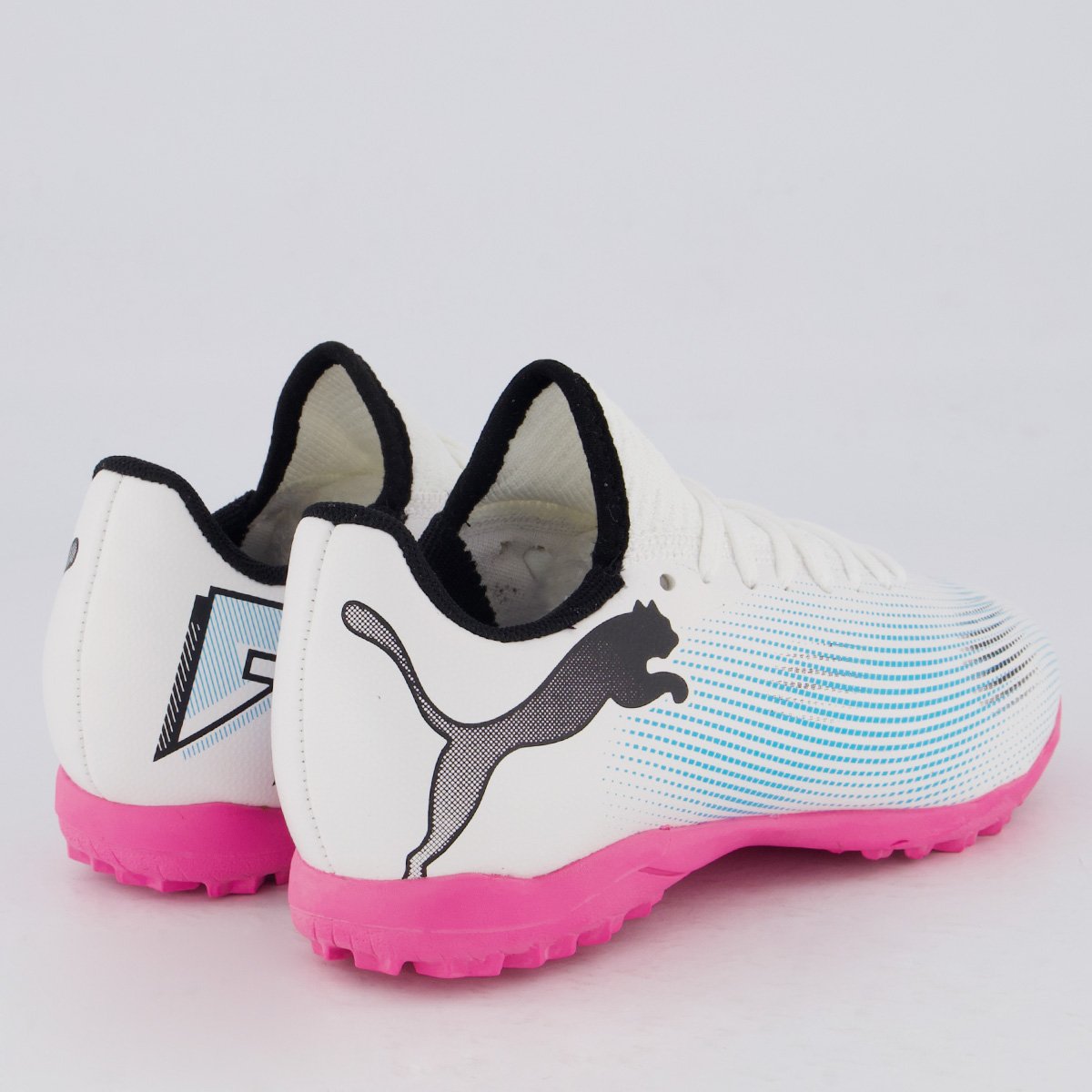 Chuteira Puma Future 7 Play Society Juvenil Azul e Rosa Branco/Rosa 3