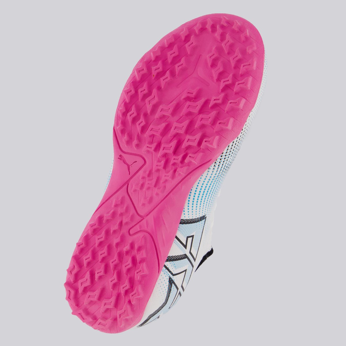 Chuteira Puma Future 7 Play Society Juvenil Azul e Rosa Branco/Rosa 5