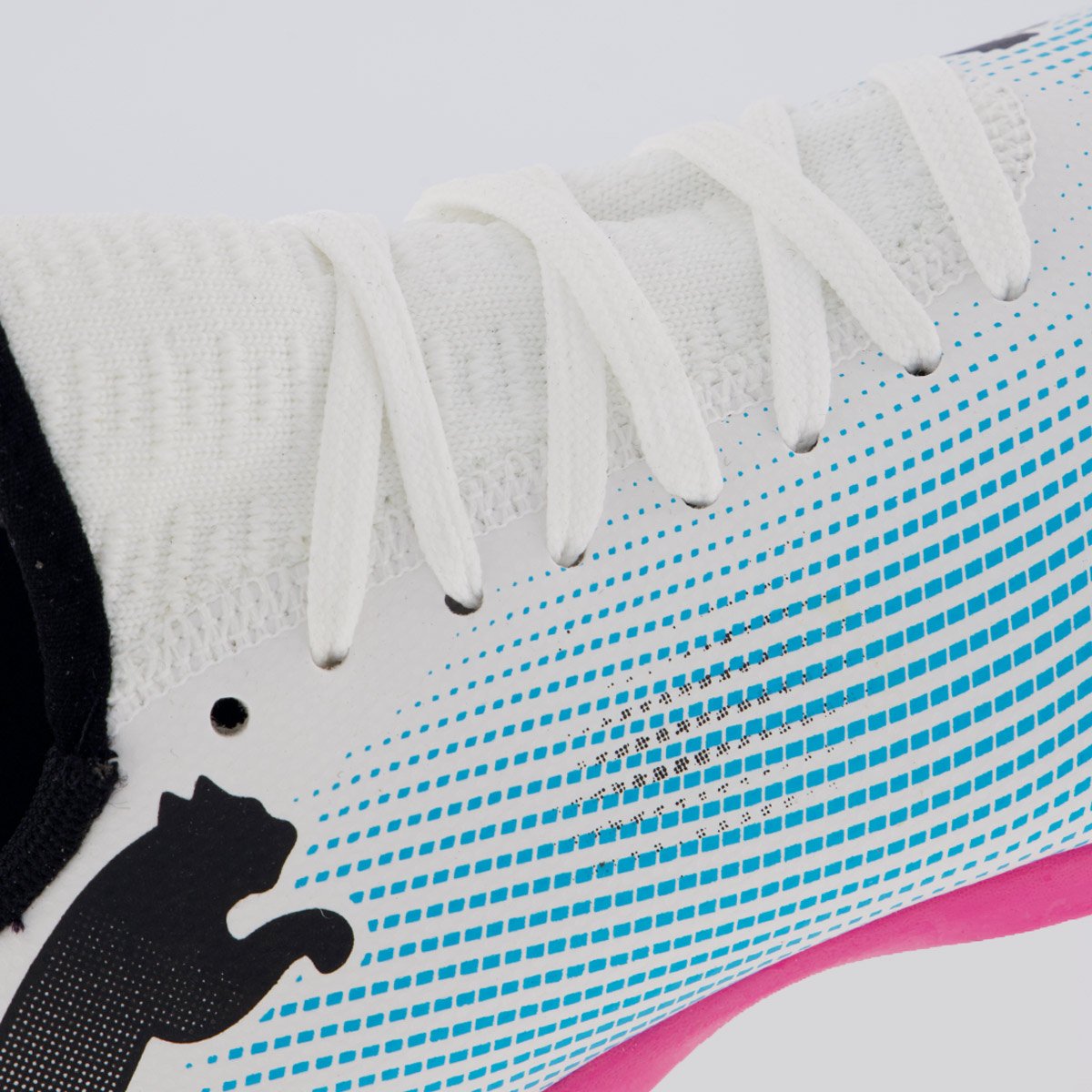 Chuteira Puma Future 7 Play Society Juvenil Azul e Rosa Branco/Rosa 7