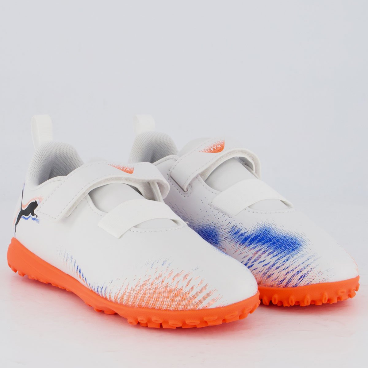 Chuteira Puma Future 8 Play TT V Society Infantil Branca e Laranja Branco/Laranja 2