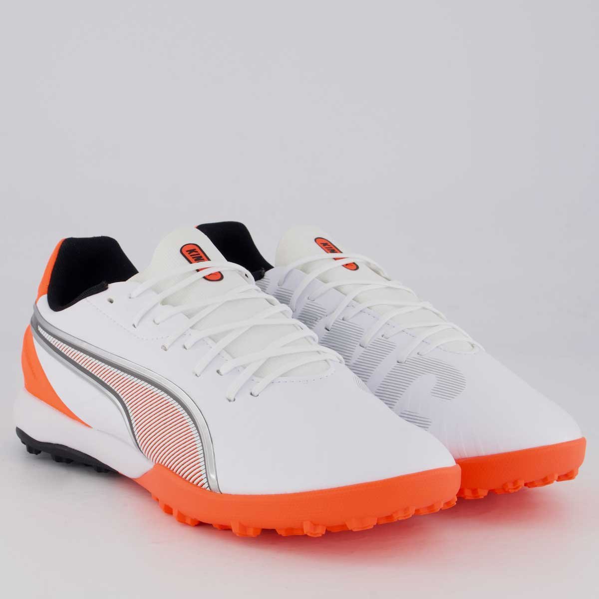 Chuteira Puma King Match TT Society Branca e Laranja Branco/Laranja 2