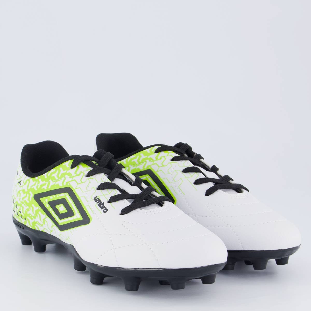 Chuteira Umbro Class Neo Campo Juvenil Branca e Ve Branco/Amarelo/Preto 2