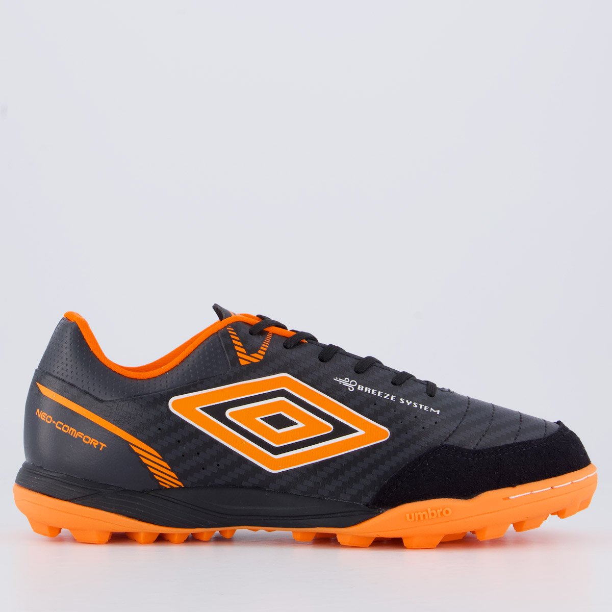 Chuteira Umbro Neo-Confort Society Preta e Laranja Preto/Laranja