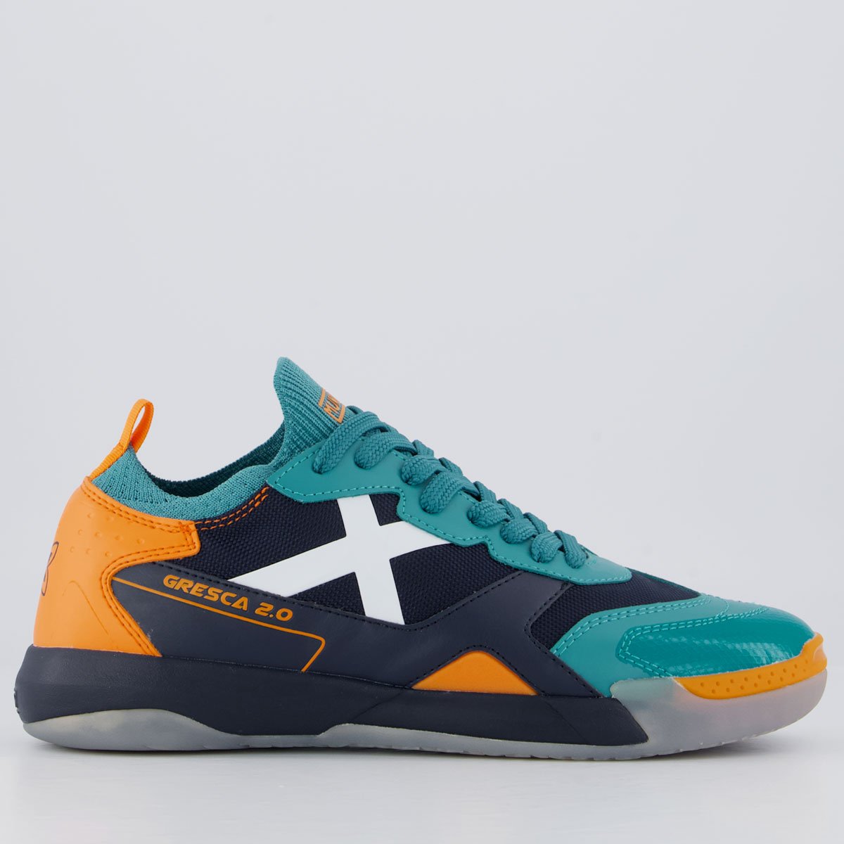 Chuteira Munich New Gresca 2.0 Futsal Azul e Laran Multicores