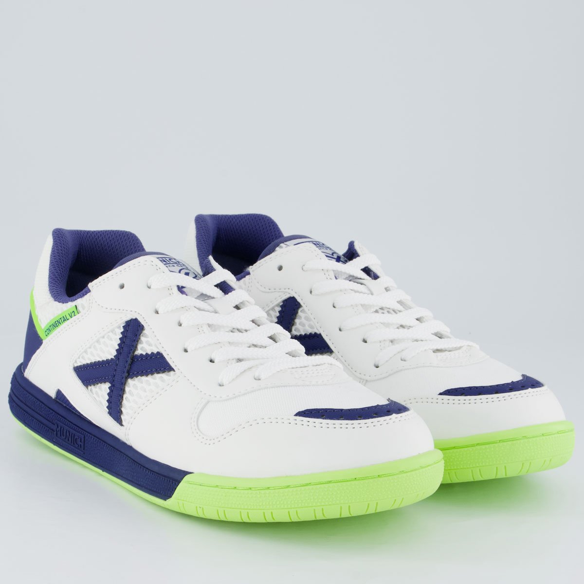 Chuteira Munich Continental V2 Branca e Marinho Futsal Branco/Azul/Verde 2