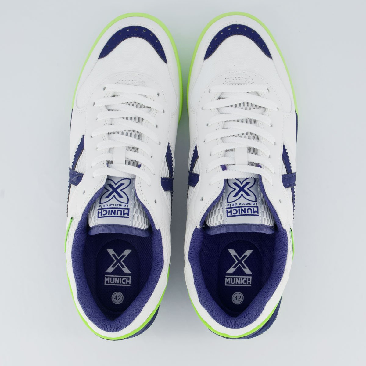 Chuteira Munich Continental V2 Branca e Marinho Futsal Branco/Azul/Verde 4