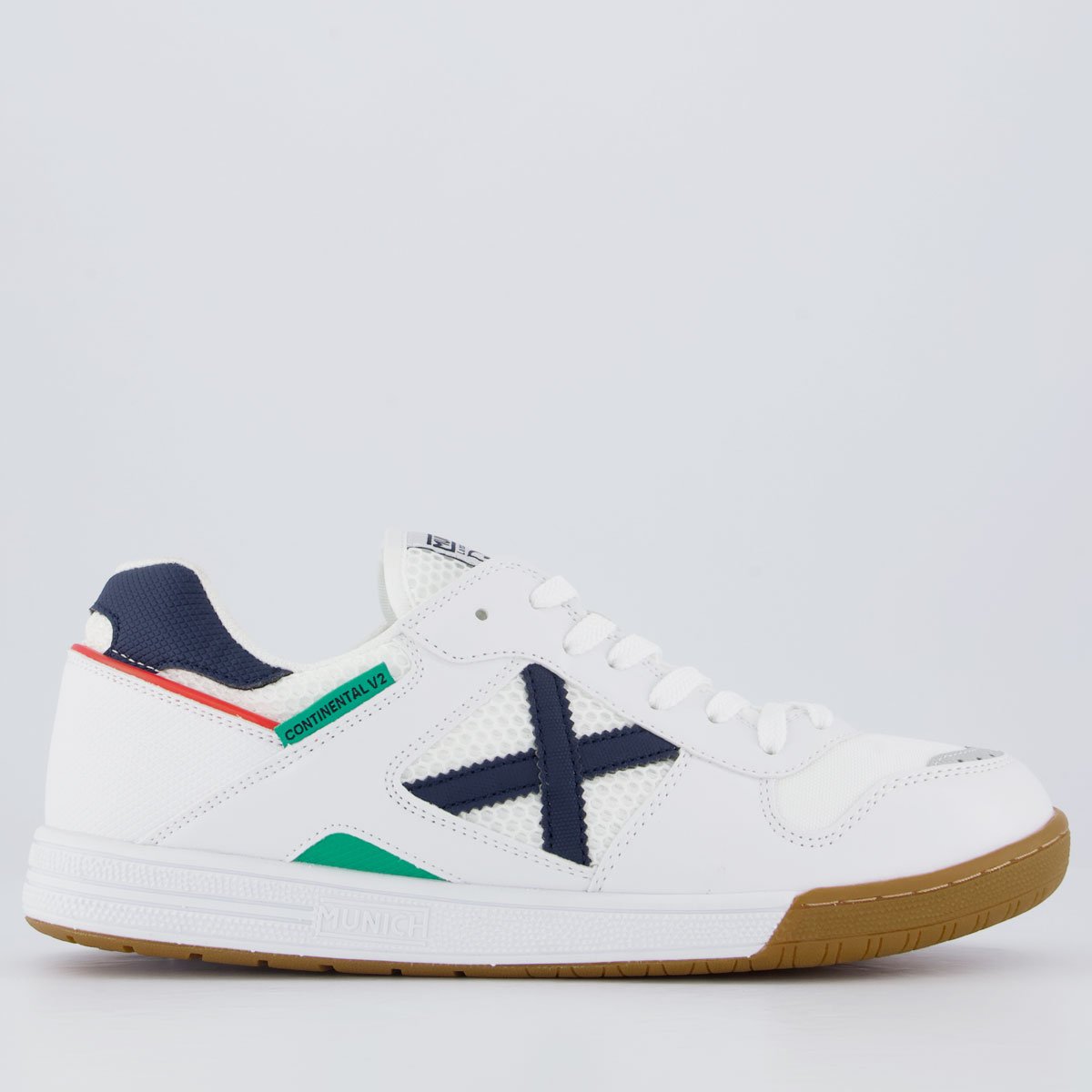 Chuteira Munich Continental V2 Branca Futsal Branco/Marinho