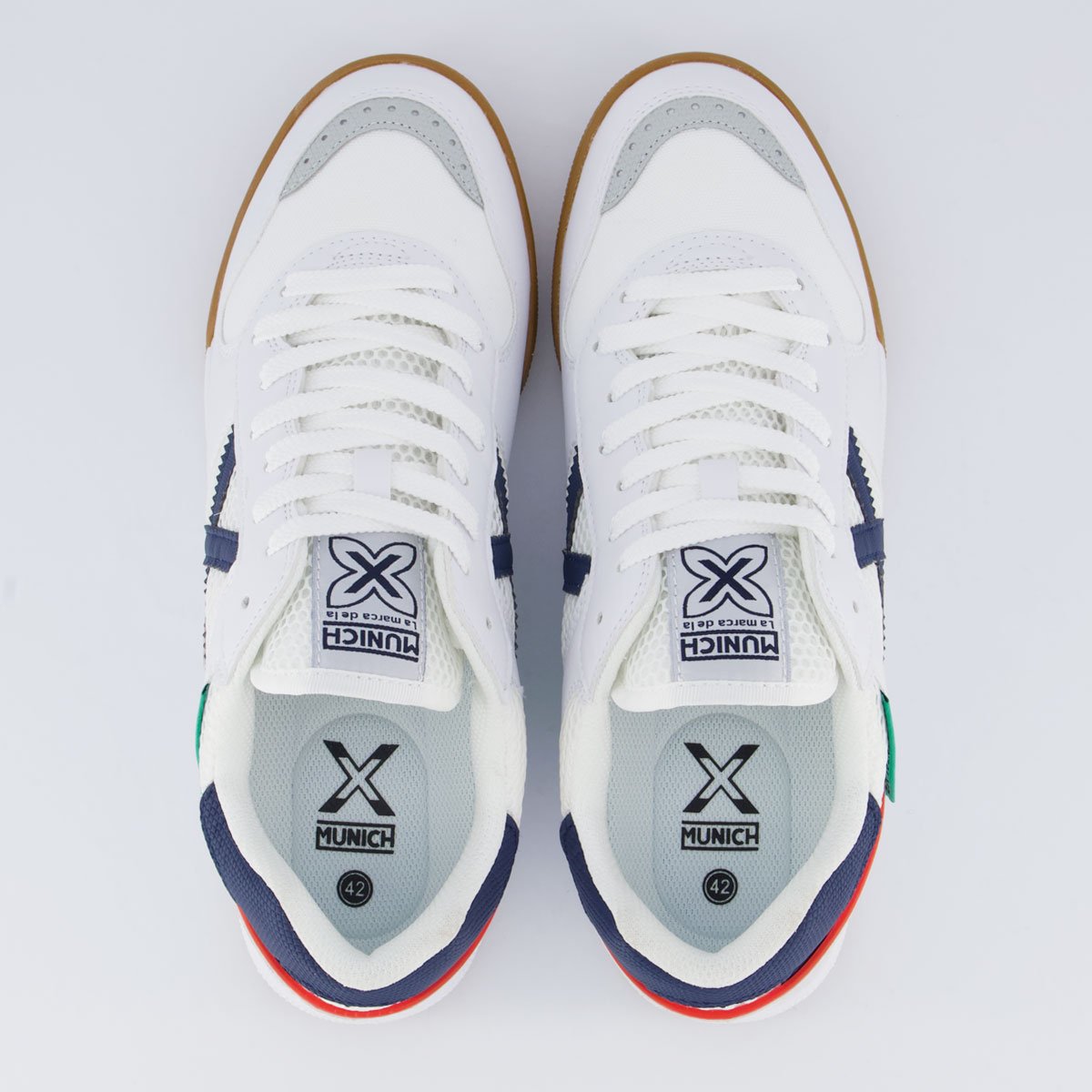 Chuteira Munich Continental V2 Branca Futsal Branco/Marinho 4