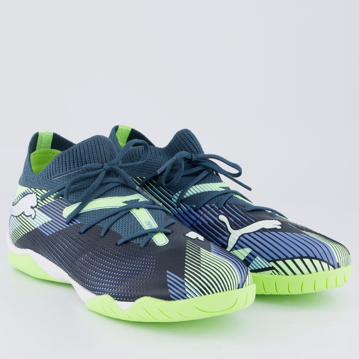 Chuteira Puma Future 7 Match Futsal Juvenil Verde e Branca Azul/Verde 2