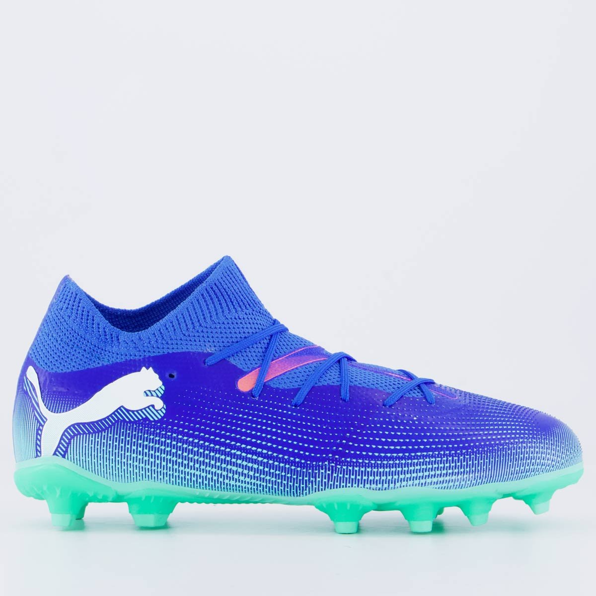 Chuteira Puma Future 7 Match Campo Juvenil Azul e Branca