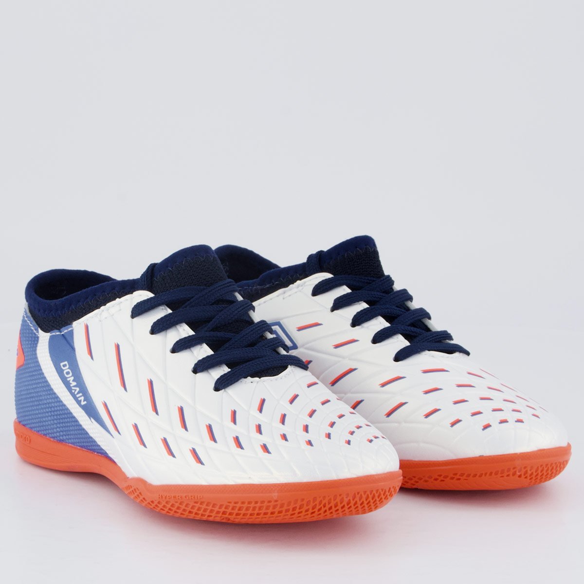 Chuteira Umbro Domain Futsal Juvenil Branca e Laranja Branco/Laranja/Azul 2