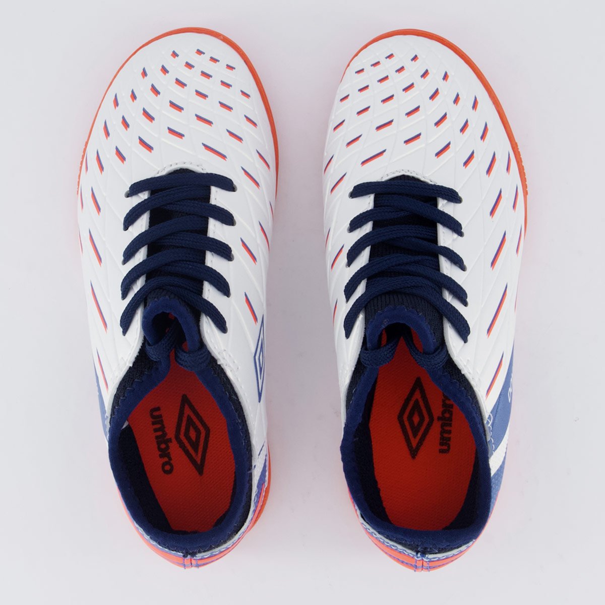 Chuteira Umbro Domain Futsal Juvenil Branca e Laranja Branco/Laranja/Azul 4