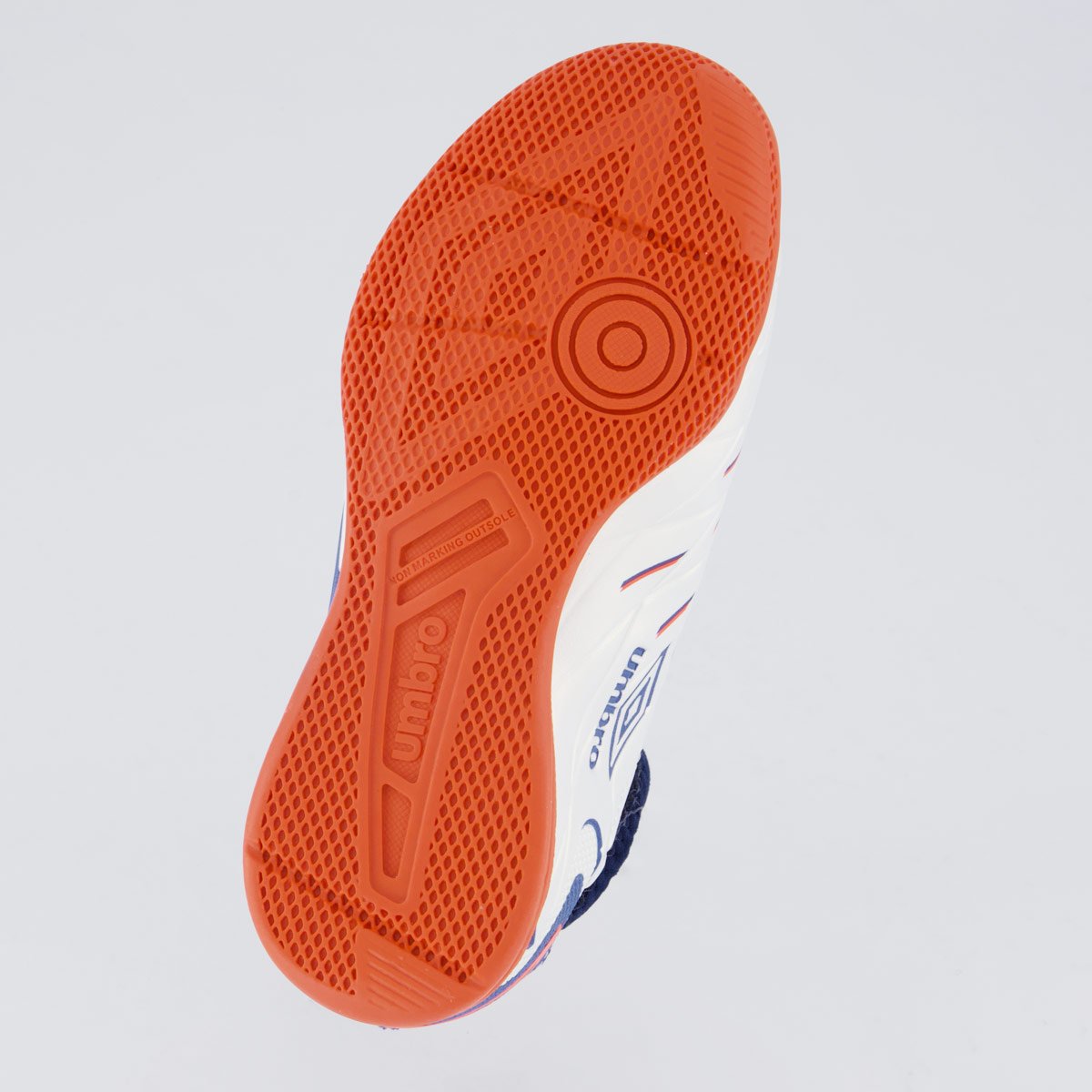 Chuteira Umbro Domain Futsal Juvenil Branca e Laranja Branco/Laranja/Azul 5