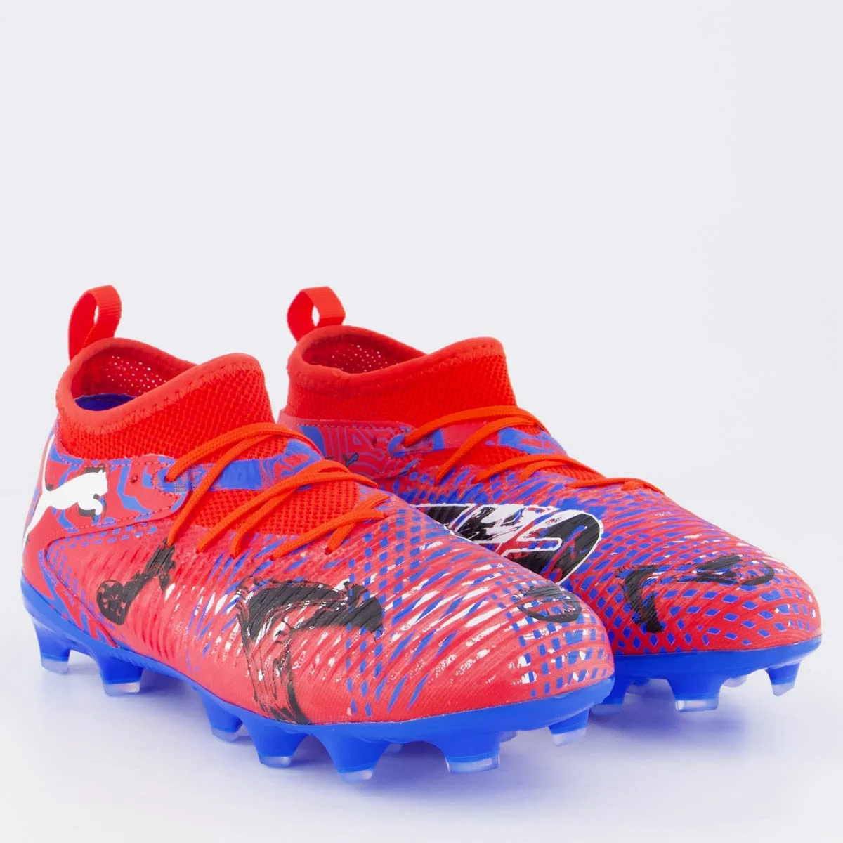 Chuteira Puma Future 8 Match Playmakers FG/AG Campo Juvenil Vermelha e Azul Vermelho/Azul 2