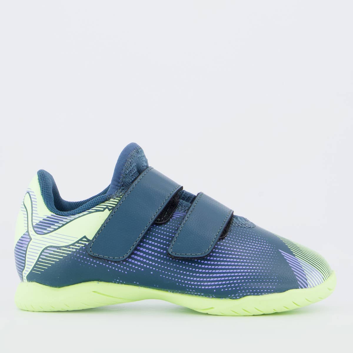 Chuteira Puma Future 7 Play IT V PS Juvenil Futsal Azul e Verde