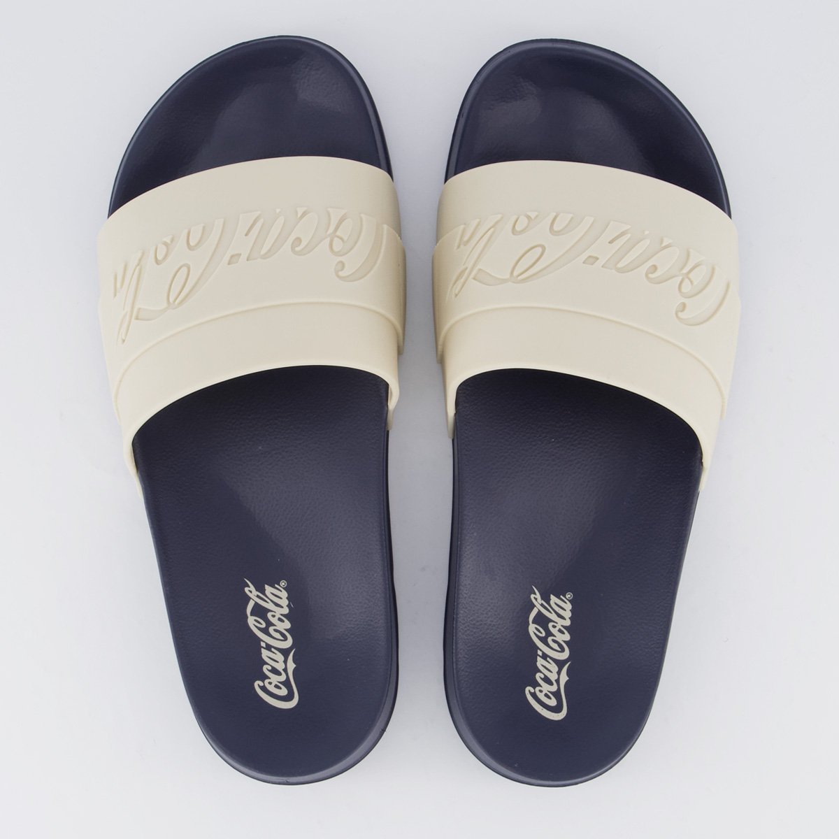 Chinelo Coca Cola Injetado Slide Elevate Marinho e Bege