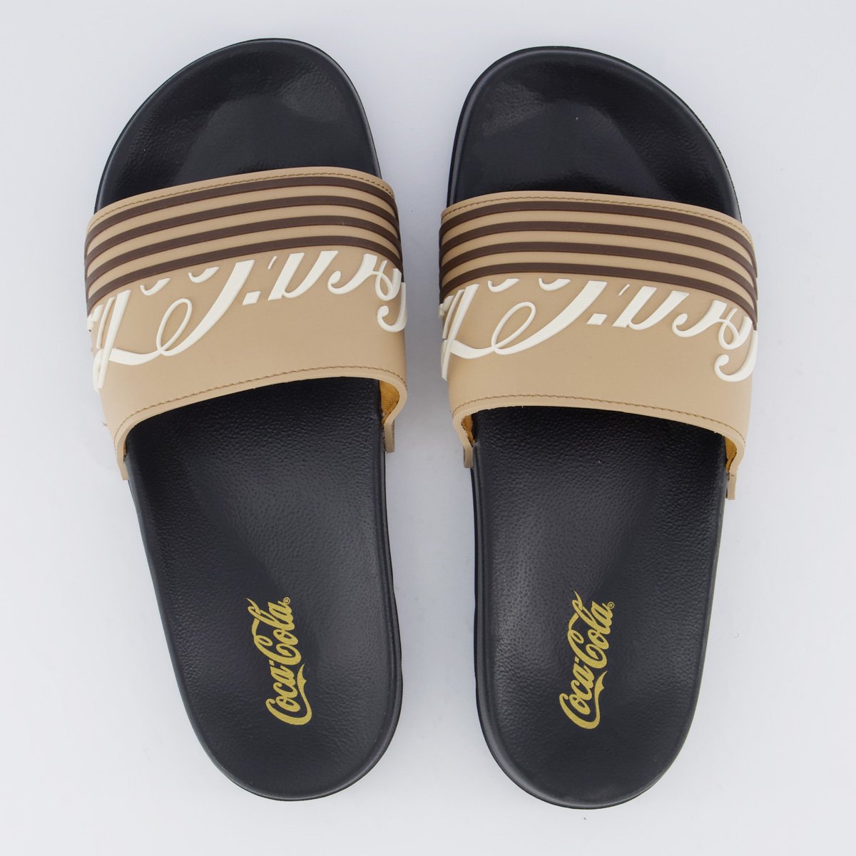 Chinelo Coca Cola Slide Motion Preto e Bege