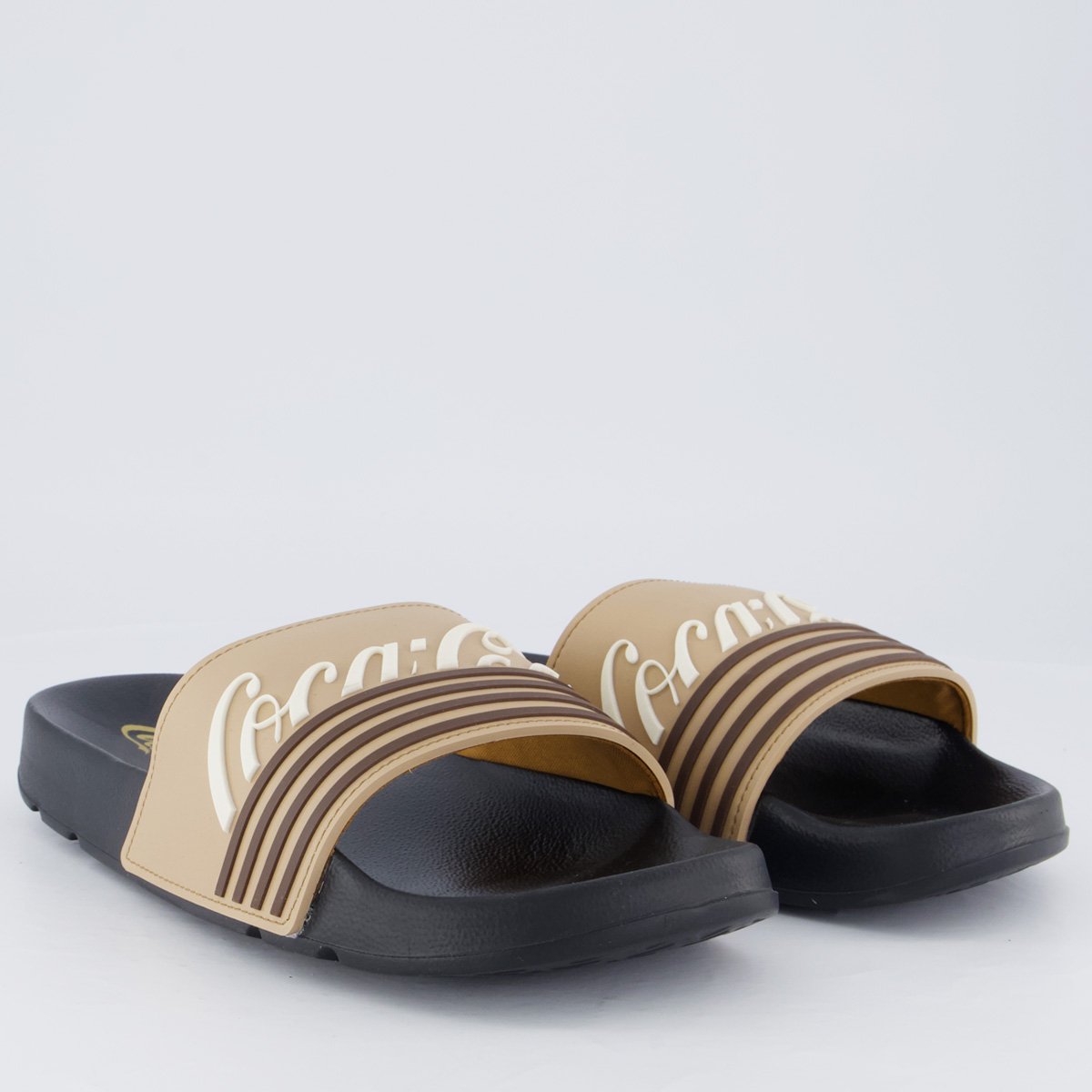 Chinelo Coca Cola Slide Motion Preto e Bege Marrom 3