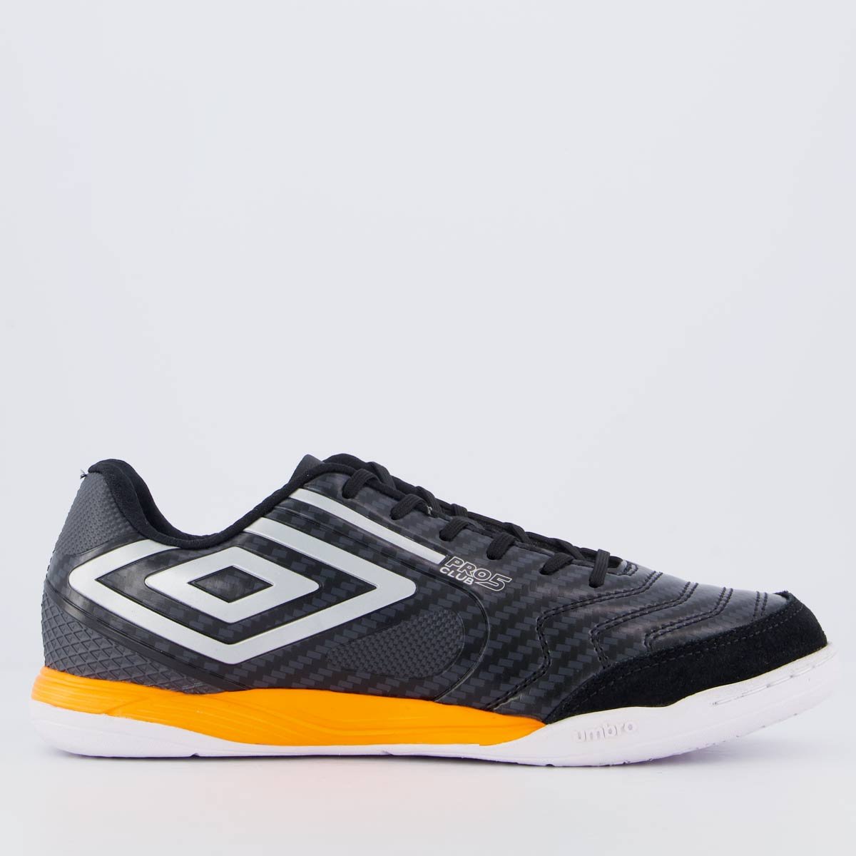 Chuteira Umbro Pro 5 Bump Club Futsal Laranja e Preta