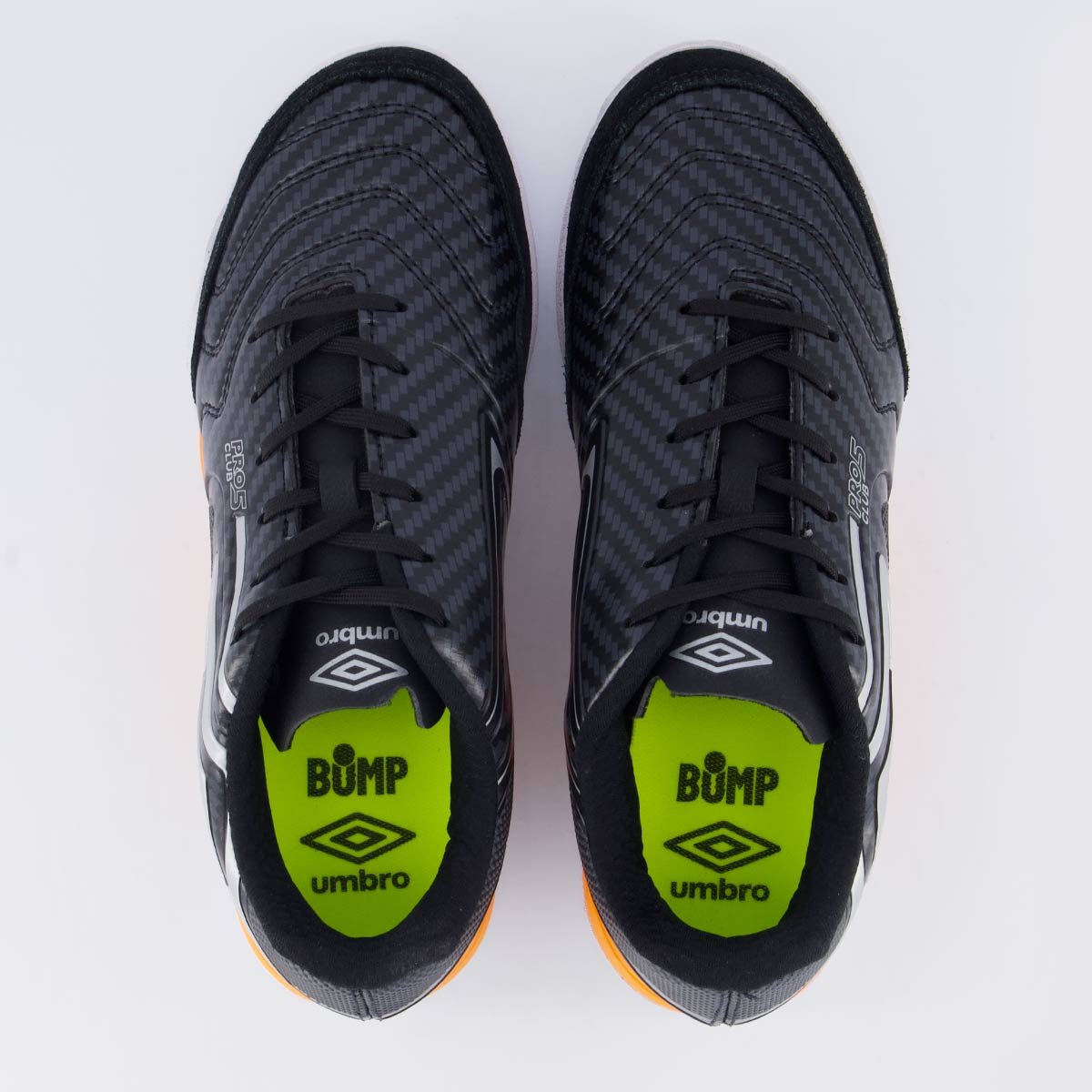 Chuteira Umbro Pro 5 Bump Club Futsal Laranja e Preta Preto 4