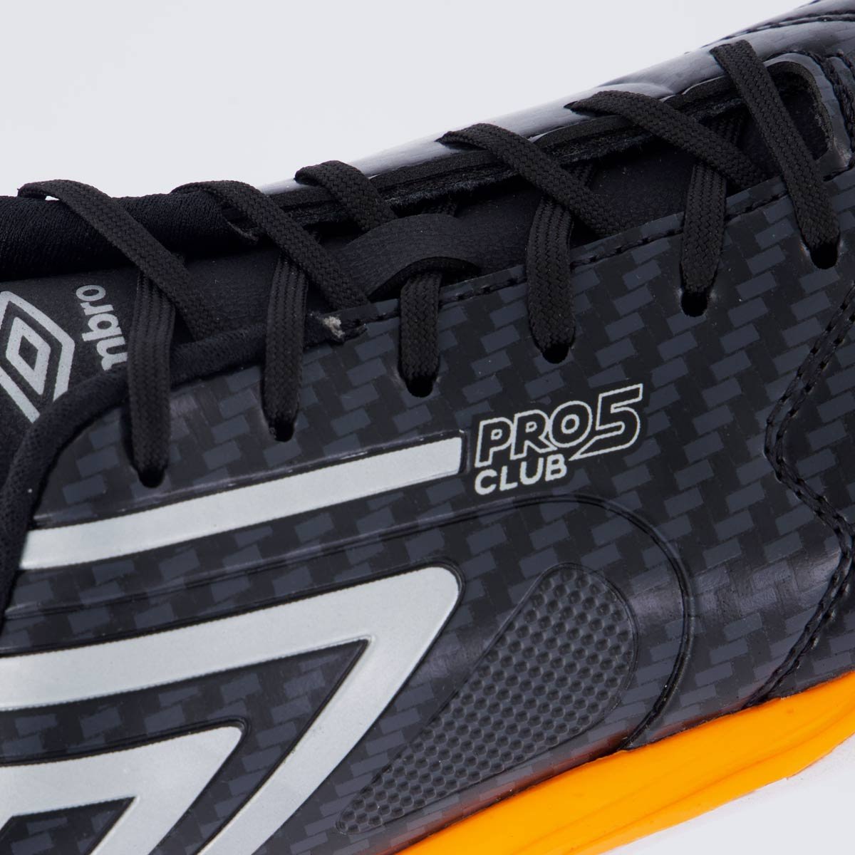 Chuteira Umbro Pro 5 Bump Club Futsal Laranja e Preta Preto 7