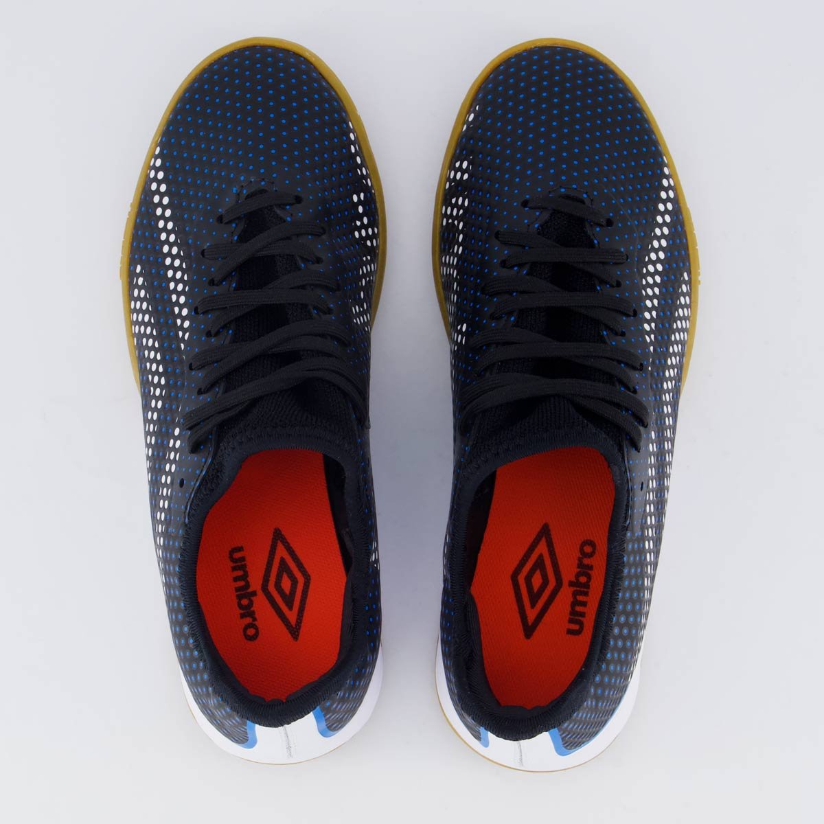 Chuteira Umbro Velocita LX Club Futsal Preta e Branca Azul Marinho 5