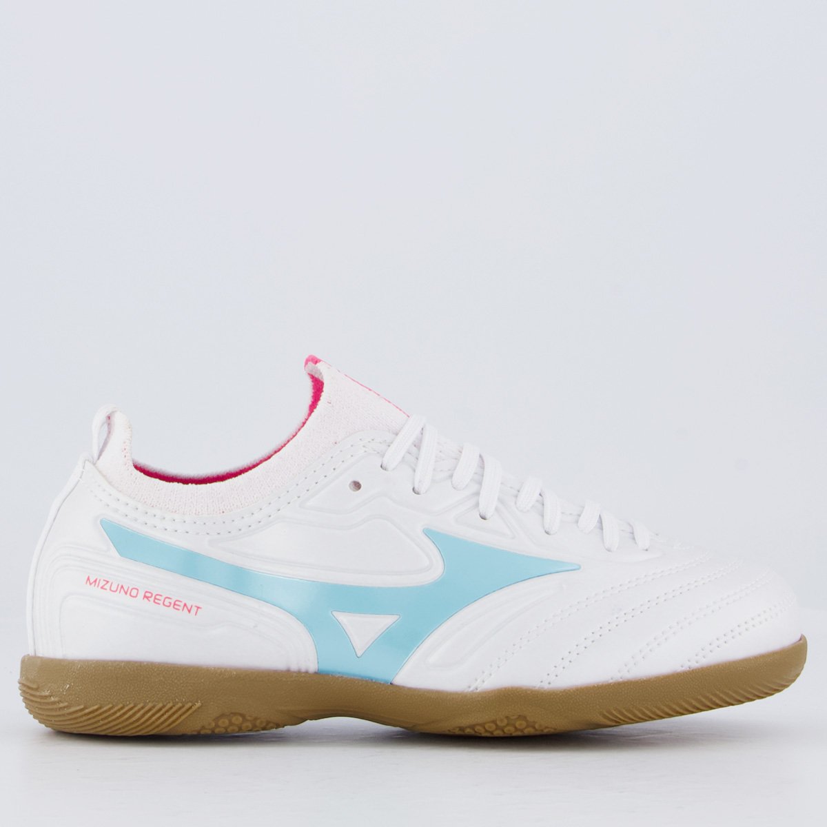 Chuteira Mizuno Regent IN Futsal Juvenil Branco e Azul