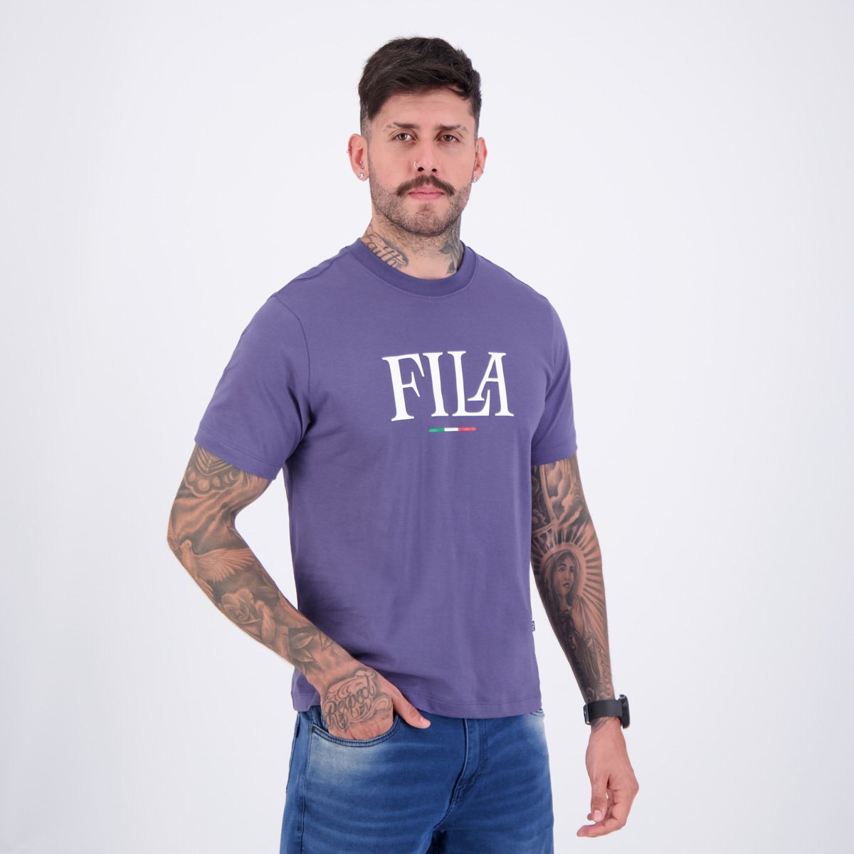 Camiseta Fila Regular Italy Letter Marinho e Branco Marinho/Branco 2