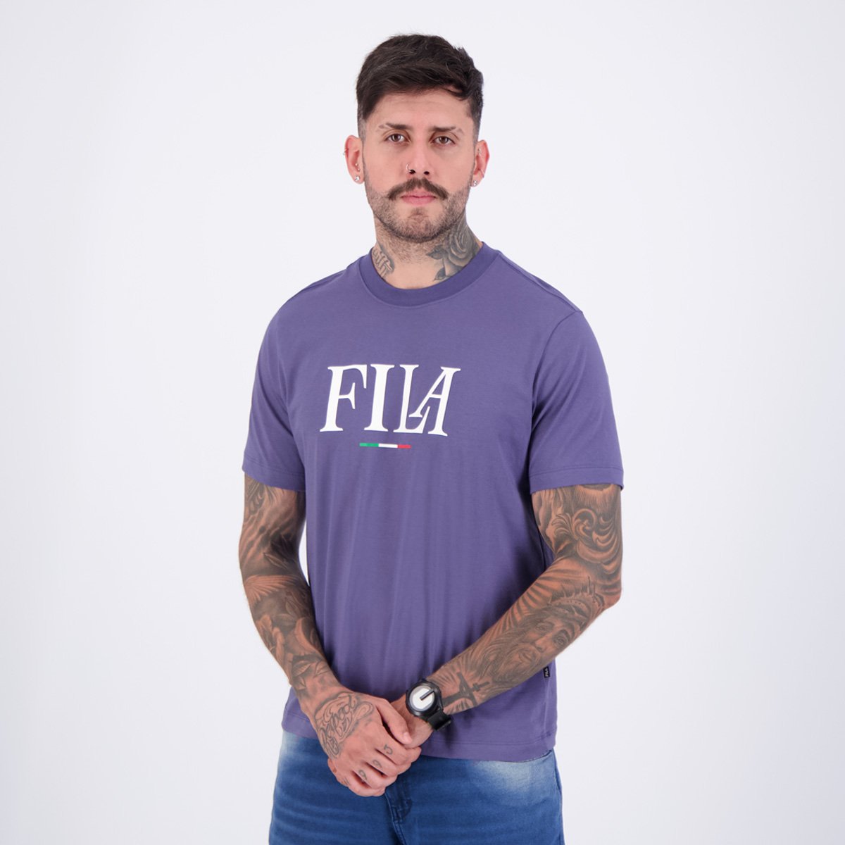 Camiseta Fila Regular Italy Letter Marinho e Branco Marinho/Branco 3