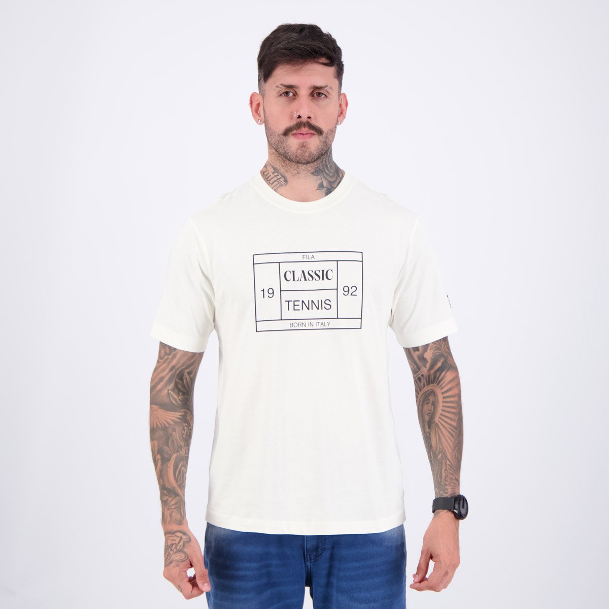 Camiseta Fila Comfort Tennis Union Classics Off White e Preto
