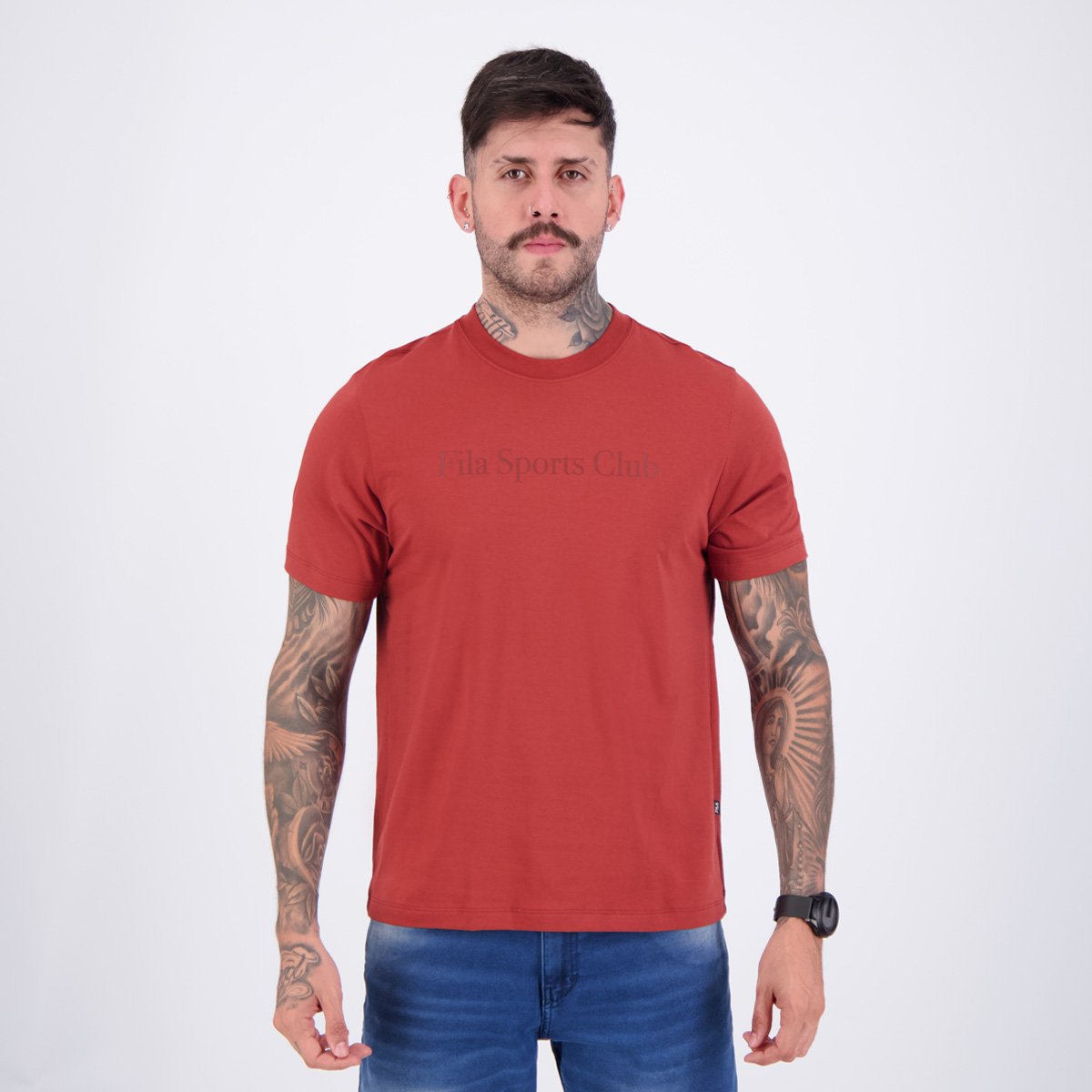 Camiseta Fila Regular Sport Club Letter Vermelha e Marrom