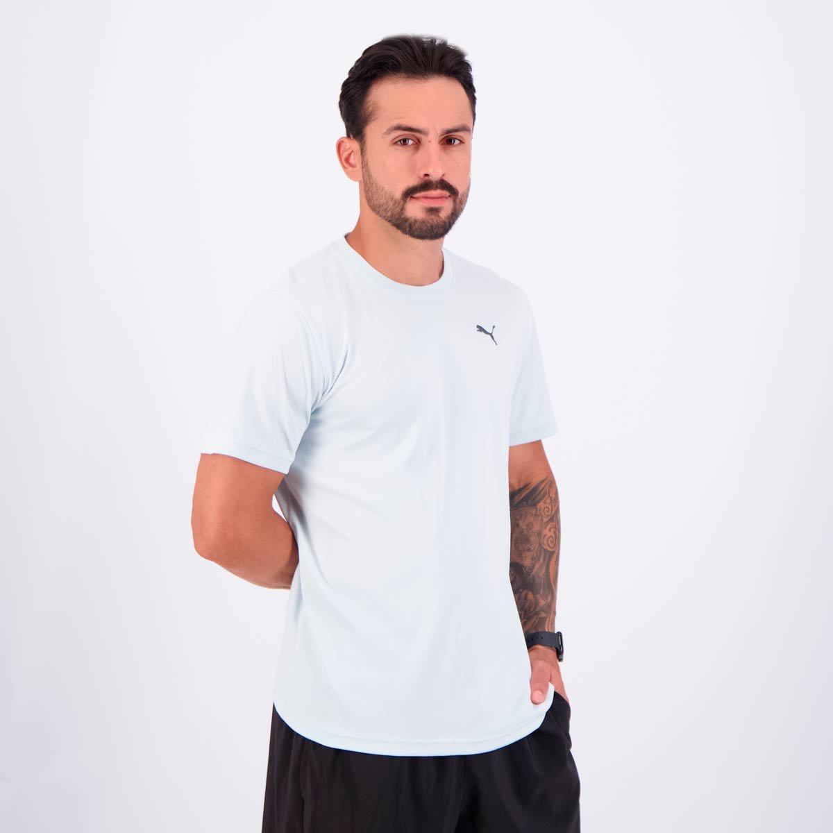 Camiseta Puma Graphics Running Azul Claro Branco 2