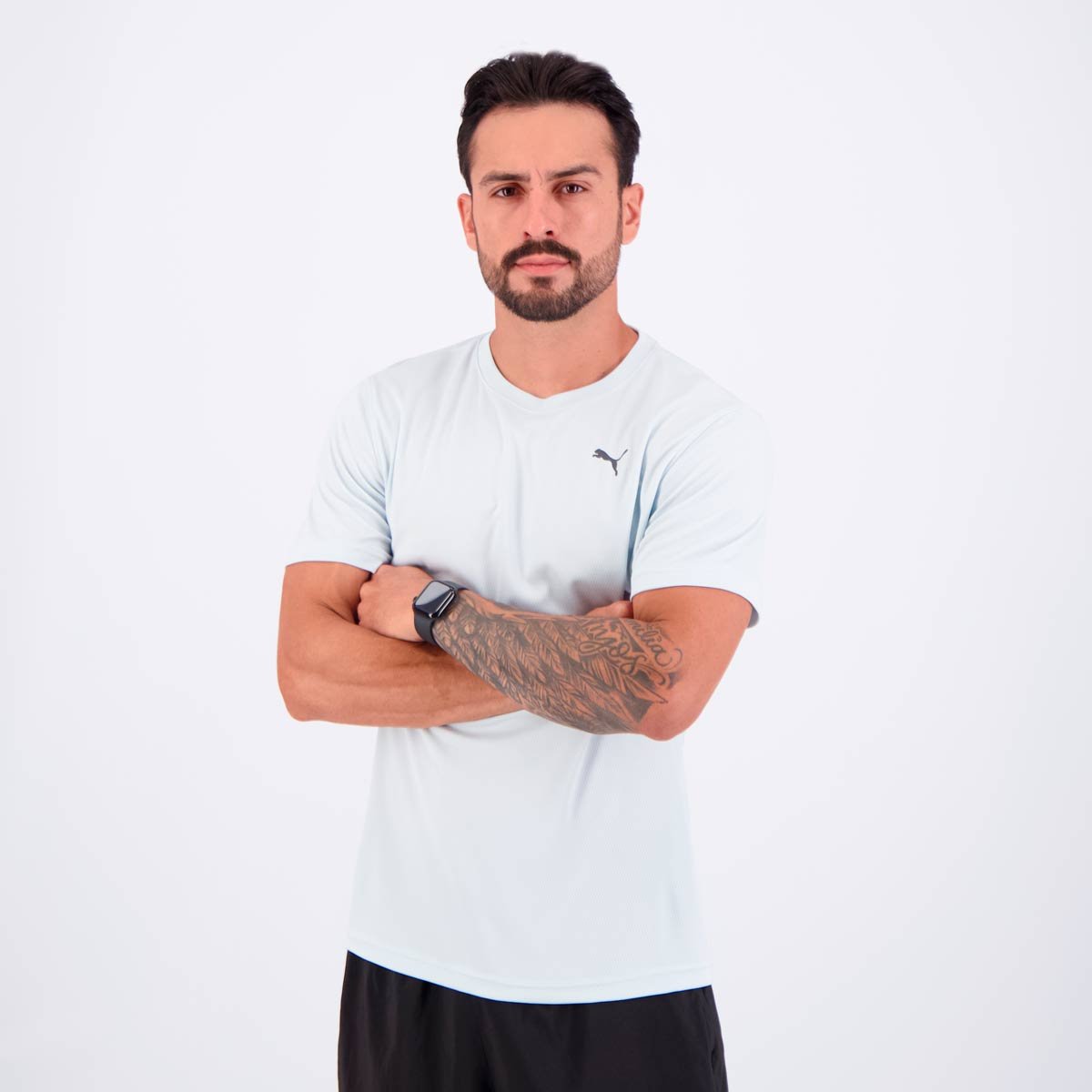 Camiseta Puma Graphics Running Azul Claro Branco 3